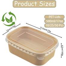 500毫升/17盎司一次性牛皮纸碗带盖，长方形食品容器汤碗派对用品零食碗 10/25/50个