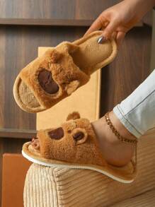 1 Pair Cute Capybara Peep Toe Home Slippers, Comfortable Lightweight Soft Plush Couple Indoor Slippers, Quiet Ladies' Floor Slippers