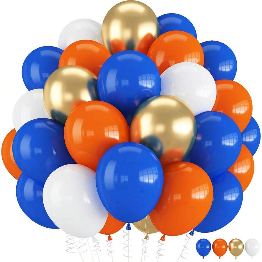 20/40 个橙色和皇家蓝色、金色和白色气球，卡通派对、迎婴派对、感恩节、秋季生日派对装饰，适合毕业典礼、返校、万圣节、圣诞节、生日、婚礼室内和室外装饰、新娘送礼会、气球布置、气球派对、照片背景道具、静物装饰