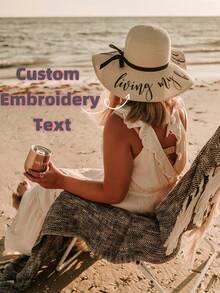 Customized Soft Edge Beach Hat - Single Travel Hat - Honeymoon Beach Hat - Personalized Sun Hat - Bridal Gift - Bridal Hat, Hat Size: One Size Fits Most, Crown: 3.5 Inches, Brim: 5 Inches, Wedding Element Straw Hat, Suitable For Beach Club Singles Party, Back To School Season, Summer Vacation