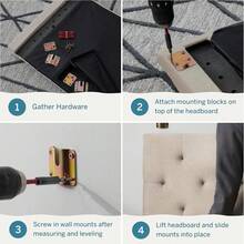 - Cabecera Tapizada de Altura Ajustable - Diseño de Diamante - Montaje Fácil - Piezas de Montaje en Respaldo - Beige - Individual - Gris Claro - Ver 11