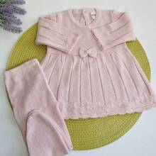 Newborn Baby Knitted Dress - Baby Pink - View 2