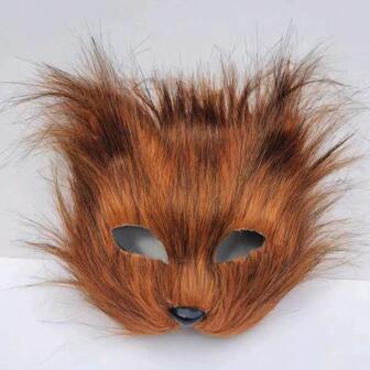 New Brown Long-Hair Fox Mask Half-Face Plush Animal Mask, Costume Party Performance Props Halloween