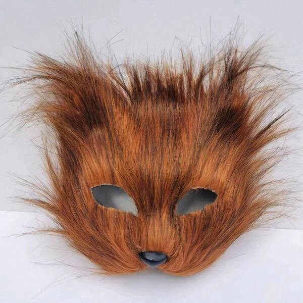 New Brown Long-Hair Fox Mask Half-Face Plush Animal Mask, Costume Party Performance Props Halloween