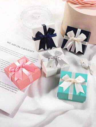 5/1 Pack Premium Bow-Style Gift Box - Elegant Square Jewelry Gift Box With Lid, Perfect For Jewelry, Adorned With Delicate Bow Necklaces, Bracelets, And Summer Storage - The Perfect Wedding Decoration And Back-To-School Choice. Ideal Wedding Gift And Stylish Storage Solution!