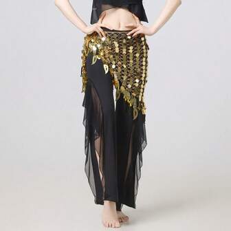1 st extra stor magdans höftsjal med paljetter mesh triangel midjeomslag kjol för kvinnor bohemiska danstillbehör (flerfärgad, justerbar) magdans höftsjal paljetter midjeomslag justerbar meshkjol för kvinnor, festivalaccessoarer