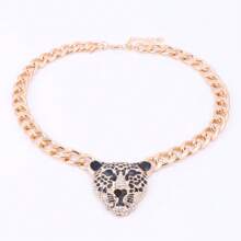 1 Piece Of Women's Queen Style Sweater Accessory Sweater Chain, European And American Style Leopard Head Long Knitted Necklace