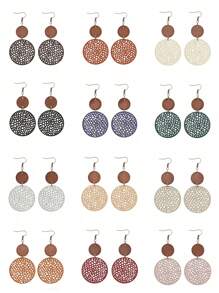 1 para okrągłych wyciętych kolczyków z kawałków drewna i skóry