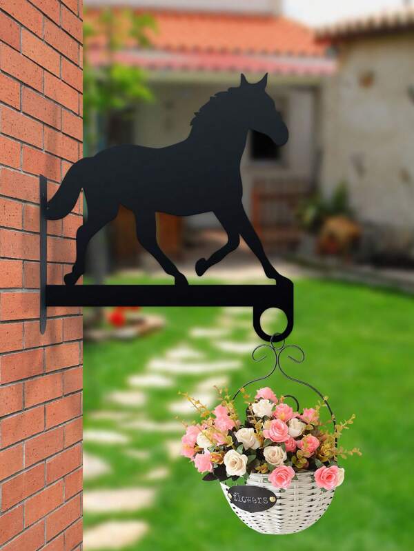 [Heavy-Duty Metal Plant Hanger] Heavy-Duty Metal Horse Silhouette Wall-Mounted Plant Hanger | Contemporary Outdoor Decor For Flower Pots, Lanterns, Bird Feeders & Wind Chimes | Easy Installation With Included Hardware, Horse Decor