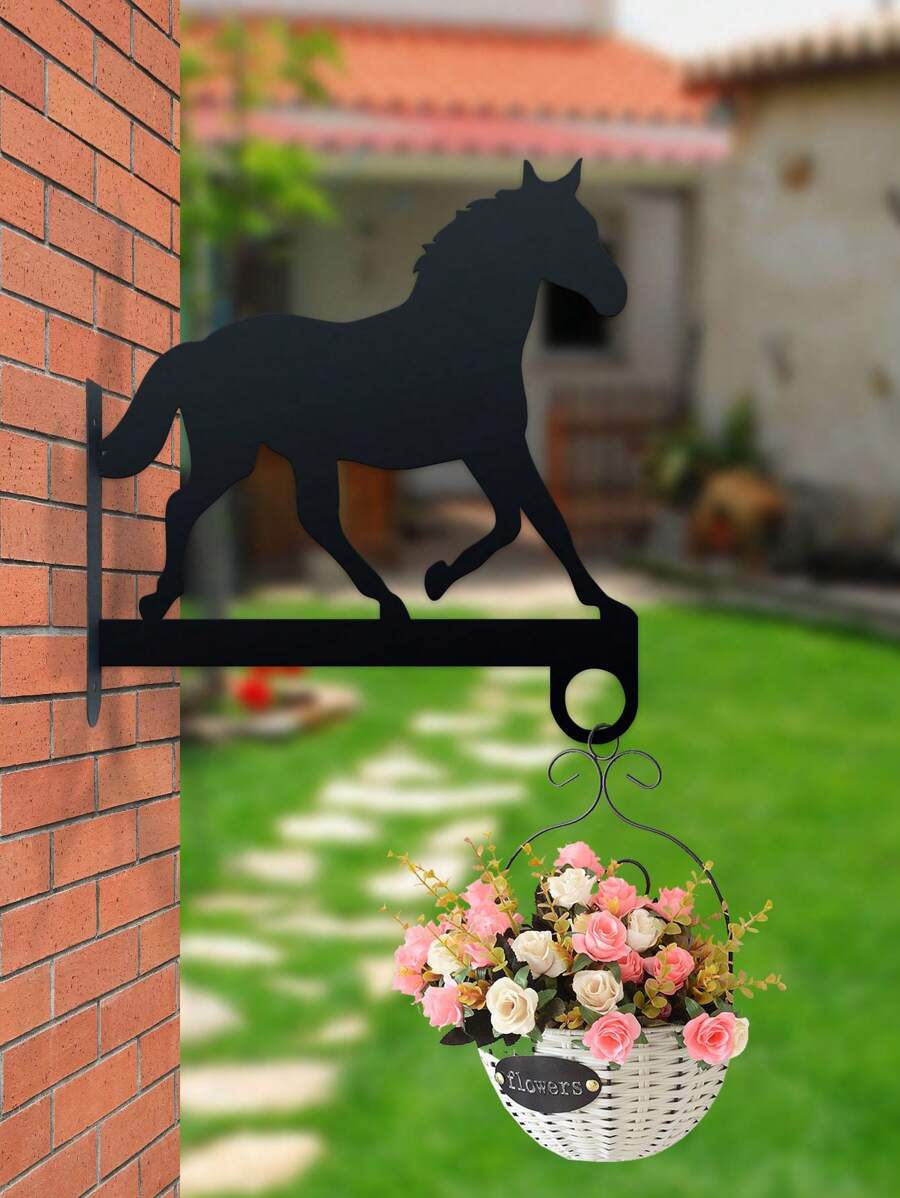 [Heavy-Duty Metal Plant Hanger] Heavy-Duty Metal Horse Silhouette Wall-Mounted Plant Hanger | Contemporary Outdoor Decor For Flower Pots, Lanterns, Bird Feeders & Wind Chimes | Easy Installation With Included Hardware, Horse Decor