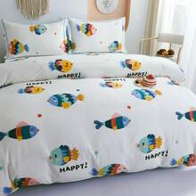 Printed Microfiber Bedding Set With Flat Sheet, Bedspread, And 1/2 Pillowcases, Available In Sizes 90*200 (Single), 135*200 (Double), 150*200 (Queen), And 180*200 (King). Suitable For Bedrooms, Student Residences, And Rented Apartments, It's Ideal For Students, Couples, And Families With Different Sleep Needs. - 小魚 - 查看 5