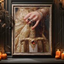 1 件，帆布墙画/卷轴画，墙画，防水，海报，带框墙画，秋季，万圣节，维多利亚时代持剑女子海报，黑暗学院艺术哥特式装饰，古董插图，复古墙画，适用于客厅、卧室、玄关装饰、鬼屋或万圣节派对装饰