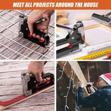 Grapadora 3 en 1, juego de grapadora de uso pesado, contiene 600 grapas: 200 clavos para puertas, 200 clavos en T, 200 clavos en U - Adecuado para reparaciones de carpintería, manualidades DIY, decoración del hogar y fijación de materiales