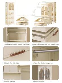 White Transparent Window Wardrobe Storage Cabinet Storage Shelf Coat Rack Shoe Rack Shoe Rack Bookcase Removable Removable Folding Multi-Functional Use Can Be Freely Combined For Living Room, Study, Bedroom, Dormitory, Holiday Gifts, Storage,Christmas Room Decor,Christmas Gift