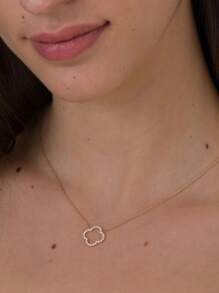 1pc Sterling Silver Four-Leaf Clover Hollow Zirconia Inlay Pendant Necklace, Delicate Minimalist Design, Versatile Choker Necklace, Refreshing For All Seasons Valentines
