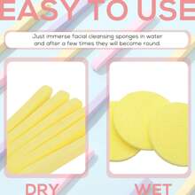120 piezas de esponjas faciales de limpieza comprimidas - Esponjas suaves y redondas para el lavado de la cara, exfoliación suave, desmaquillante, reutilizables, 3 colores mezclados (amarillo/rosa/púrpura), adecuadas para el cuidado diario de la piel, mujeres/adolescentes, gran regalo de verano