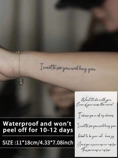 1Pc Fake Tattoo Temporary Tattoos Semi Permanent Tattoo Y2K English Letter Waterproof Sweatproof Last For 1-2 Weeks Realistic Herbal Juice Anti-Friction Non-Reflective Black For Woman And Men Tattoo Stickers For Arm, Chest, Leg, Abdomen, Waist, Finger, Neck, Spine, Modernist Body Art