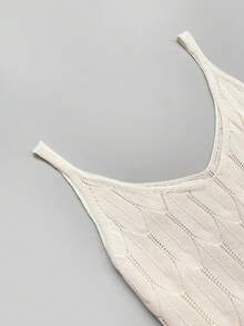 Women Simple Solid Color Sheer Mesh Texture Knitted Tank Top, For Daily Wear, Summer - Milky White - View 9