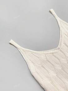 Women Simple Solid Color Sheer Mesh Texture Knitted Tank Top, For Daily Wear, Summer