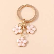 1PCS Cherry Blossom Keychain, Colored Flower Keychain, Bag Car Pendant Pendant, Schoolbag Pendant. - Pink - View 1