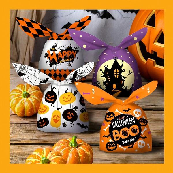 10 piezas Bolsas de regalo de plástico impresas con diseño de Halloween para dulces, bocadillos y decoración de fiesta de Halloween, bolsas de almacenamiento, bolsas de transporte, decoraciones de Trick or Treat, decoraciones de fiesta de Halloween, decoraciones de Halloween feliz, artículos de fiesta de temporada, suministros de fiesta de vacaciones, decoración de otoño