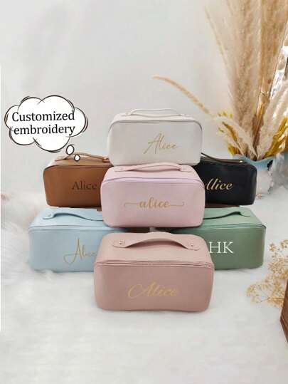 Custom Embroidered Cosmetic Bag, Zipper Design Large Opening Cosmetic Bag, Reusable Cosmetic Bag, Cosmetic Bag Skin Care Kit Cosmetic Bag Packaging Box, Travel Necessities Cruise Necessities Dormitory Necessities, Wedding Bridesmaid Gifts, Mother Gifts, Birthday Gifts, Gifts For Friends And Teachers, Home Decoration, Bathroom Living Room Letter Versatile,Large Capacity,Functional,Foldable,Practical,All-Purpose Contracted,Minimalist,Kawaii,Vacay Vibes/Vacation,Leisure,Basics Hot Pink,Royal Blue,Green,Burgundy Red Personalized,Unique,Custom Personalized Gifts For Women,Toiletry Bag Ideal Gifts For Her Girlfriend,Family,Friends,Children,Pink Girls For Anniversaries,For Birthdays,For Holiday/ Vacation,For School,For Outdoors/Outings/Travel/Hiking/Stadium/Sports/Climbing