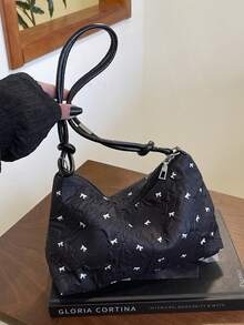 时尚亮片黑色托特包，女士新款休闲单肩包，百搭优雅的白色背包