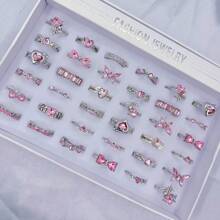10pcs/Pack Cubic Zirconia Embellished Alloy Rings Set For Women, Sweet & Romantic Assorted Styles Openable Finger Rings, Ideal For Party, Wedding, Daily Wear, Fashion Jewelry Best Gift Pack, Random Style