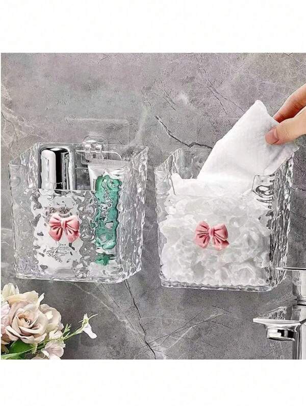 Wandmontierter Badezimmerschrank, Badezimmerregal, transparenter Kunststoff Zahnbürstenhalter, Badezimmer Hängeabfalleimer, Küche, Kleiderschrank, Dusche (Hinweis: Die Schleifen können leicht variieren, aber die Nutzung wird dadurch nicht beeinträchtigt)