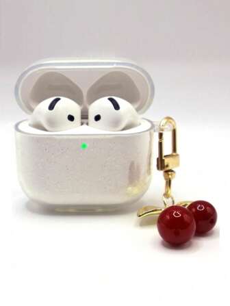 1 Peça Estojo para Fones de Ouvido Minimalista com Glitter Transparente e Decoração de Cereja