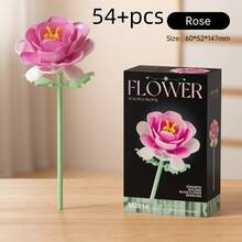 70+件儿童积木花束，人造花艺，ABS材质益智小颗粒积木，包含向日葵、玫瑰、郁金香、山茶花，适合教师节、情人节、圣诞节礼物