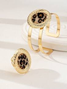 1 set de brățări asortate cu imprimeu leopard, inele groase, set de bijuterii sexy cu imprimeu animal leopard pentru femei, cadou de sărbători pentru soție/mamă