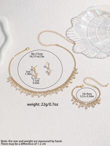 4 件奢华锆石几何项链、耳环和手链套装 - 适合女性日常通勤、校园约会、婚礼派对、情人节节日礼物 - 精緻百搭項鍊套裝 - 查看 10