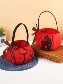 1pc Trick Or Treat Halloween Candy Bag, Theme Party Gift Tote Bag With Pumpkin Design - Multicolor - View 4