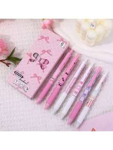 1pc Retractable Ballpoint Pen, Quick-Drying, Cute Cartoon Bow Design, Matte Heart Shape, 0.5mm Nib, Essential For Students - Multicolor - View 2