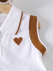 2 件女童学院运动心形刺绣无袖上衣和百褶裙套装，适合夏季