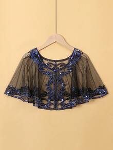 1 件 20 世纪 20 年代优雅复古亮片女式斗篷，轻盈闪亮蕾丝披肩斗篷开衫 - S41697-黑藍色 - 查看 2