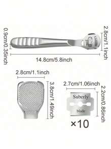 Limes à pieds professionnelles en acier inoxydable pour les peaux dures - Inclut 10 grattoirs de rechange - Set de râpe à callosités pour les soins des pieds