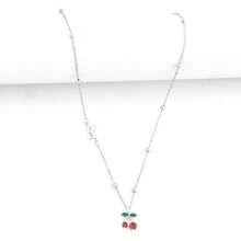 1pc New Initial Cherry Pendant Silvery Stainless Steel Bead Chain Necklaces For Women