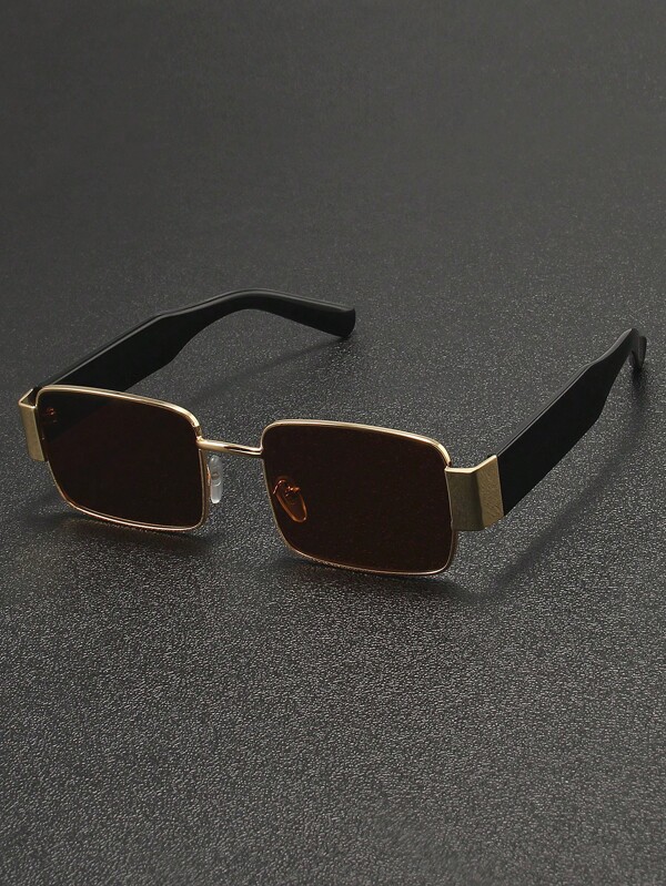 1pc Vintage Square Frame Men Fashion Glasses, Large Metal Frame Ins Streetstyle Outdoor Fishing Decor Versatile Glasses