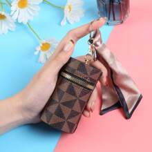 Mini Retro Coin Purse, Classic Pouch With Scarf Decor, Zipper Portable Multifunctional Lipstick Bag Vintage Lipstick Key Bag Mini Retro Coin Purse Classic Small Pouch & Bag Accessories Hot Pink Purse Wallet Keychain