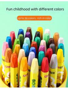 12 pièces/18 pièces/24 pièces/36 pièces Crayons de cire lavables, pastels à l'huile, pinceaux de peinture, bâtons de coloriage pour étudiants, couleurs vibrantes sûres, design de seau avec corde de suspension, utilisation pratique, convient pour l'art, l'artisanat, le coloriage et le croquis