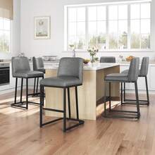 Counter Height Bar Stools 24'' Bar Stools Set Of 2 Leather Bar Chairs Modern Upholstered Barstools With Back For Kitchen Counter Gray - 灰色 - 查看 2