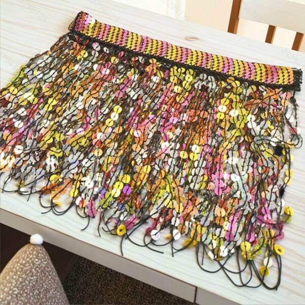1 pieza Borla de lentejuelas de colores, material brillante y holográfico para manualidades de moda, adecuado para decoración de vacaciones, vestuario de danza, accesorio de ropa