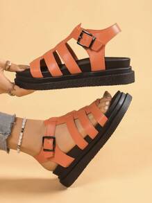 Women's Flat Sandals, New Thick Bottom Black Sandals, Roman Style Sandals Non-Slip Versatile Fashion Sandals For Summer Casual Beach