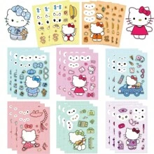 Sanrio 8 fogli di adesivi puzzle dei cartoni animati Sanrio, Hello Kitty kawaii, giochi di assemblaggio volto, puzzle, regalo per bambini