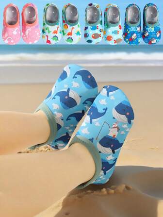 1双幼儿男童女童地板鞋休闲时尚舒适运动水上儿童卡通动物沙滩宝宝柔软地板室内浮潜游泳拖鞋袜子防滑居家赤脚儿童户外拖鞋