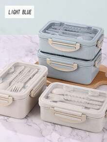 1 pieza, Lonchera de microondas con cuchara y palillos, recipiente de almacenamiento de alimentos y vajilla, fiambreras para la escuela, la oficina, la pesca y el camping