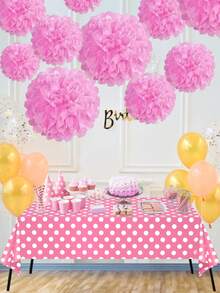 12pcs Valentine's Day Party Decoration Paper Flower Balls, Pink Paper Flower Balls, Birthday Party Backdrop Decor Pom Poms, Suitable For Valentine's Day, Birthday, Festival Decor, Anniversary, Wedding Decoration