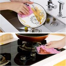 5pcs Random Color Super Absorbent Microfiber Kitchen Dish Cloth High-Efficiency Tableware Household Cleaning Towel,Kitchen,Bathroom,Home,Household Suppliers